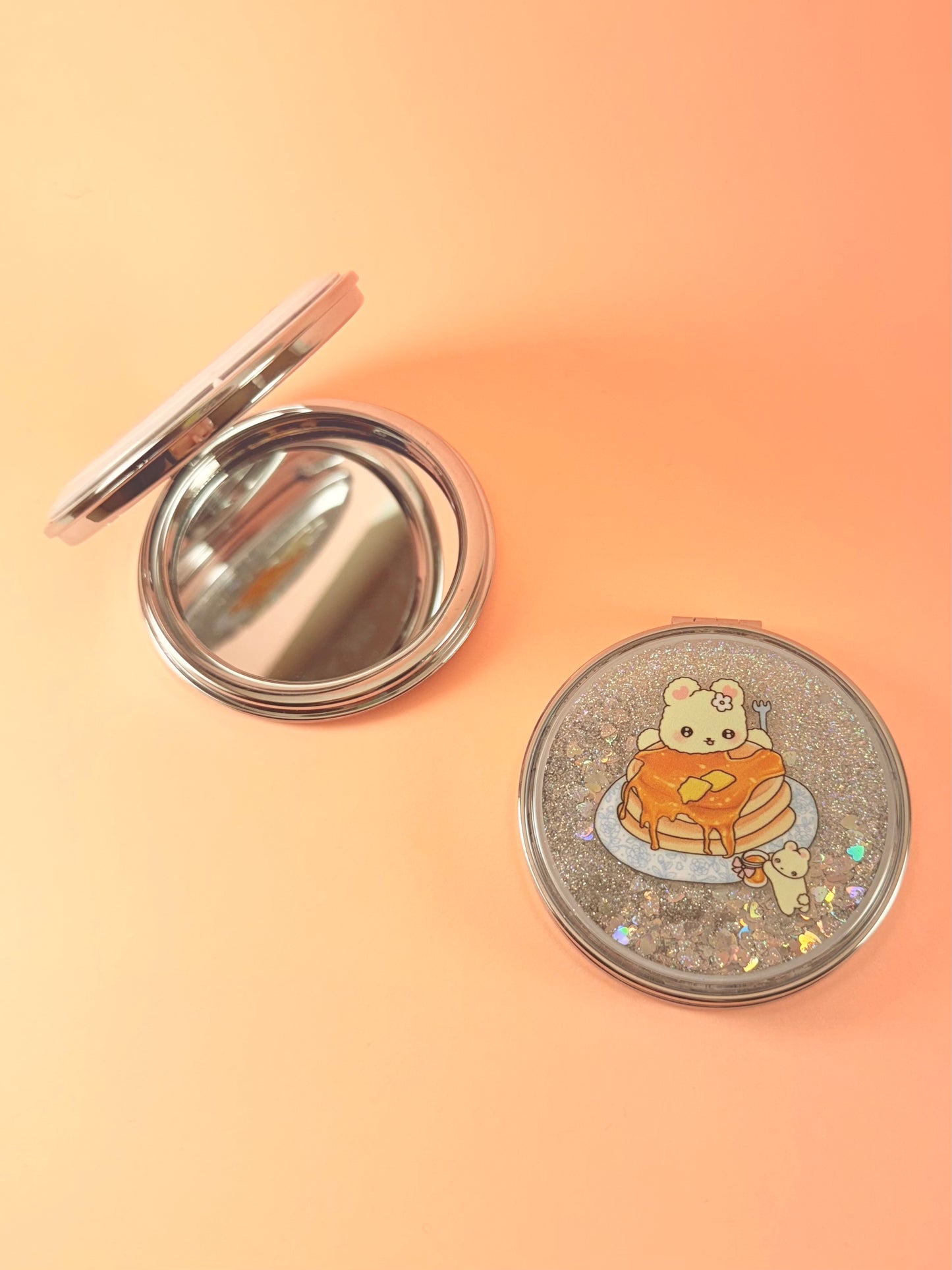 Pancake buddies circle glitter compact mirror