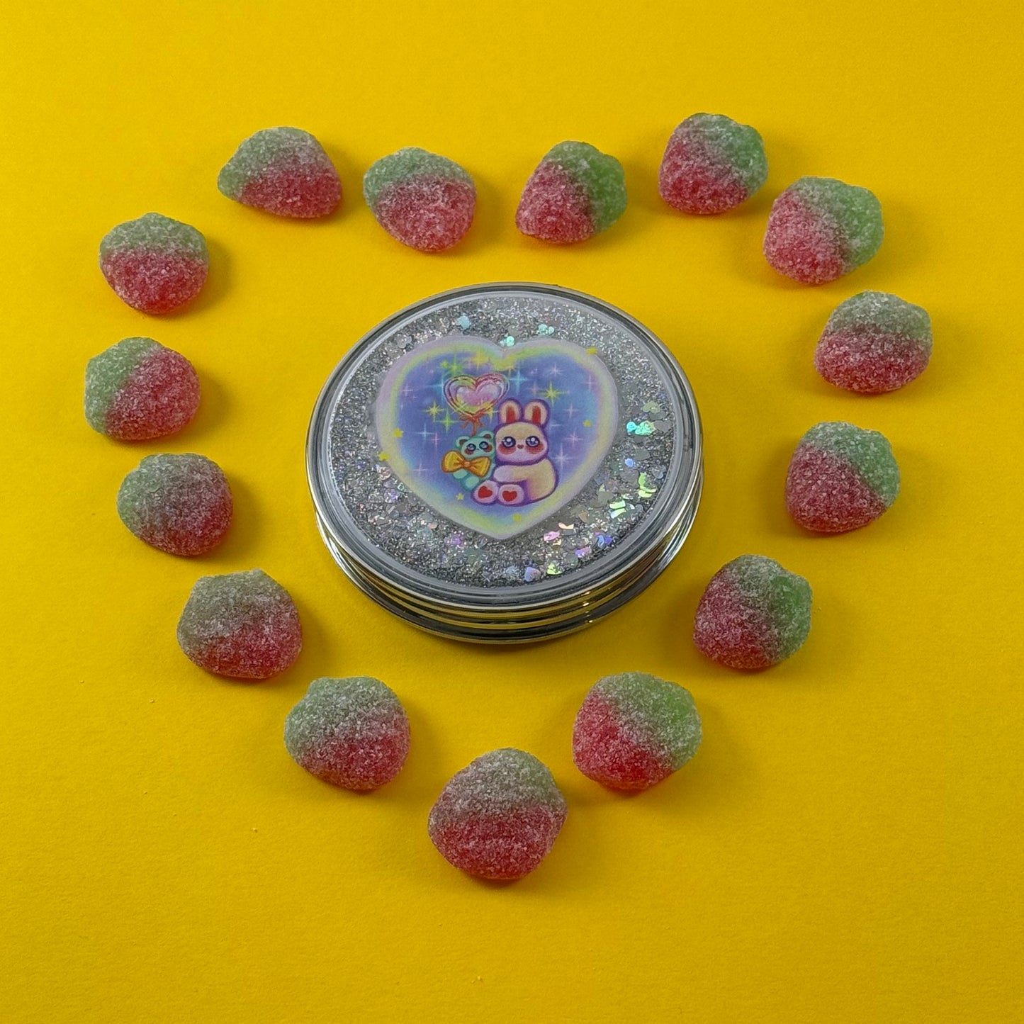 Hugs circle glitter compact mirror