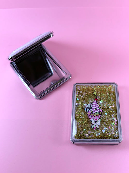 Ice cream bear rectangle glitter compact mirror