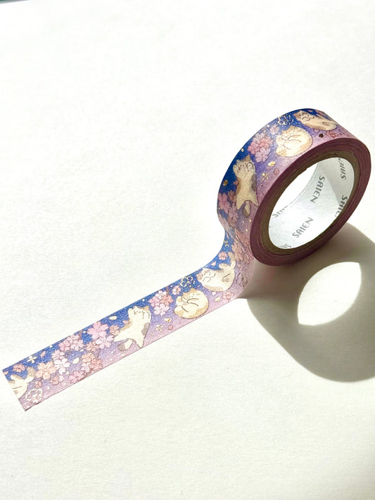 Spring Evening Gold Leaf Kitties Foil Masking Tape / SAIEN