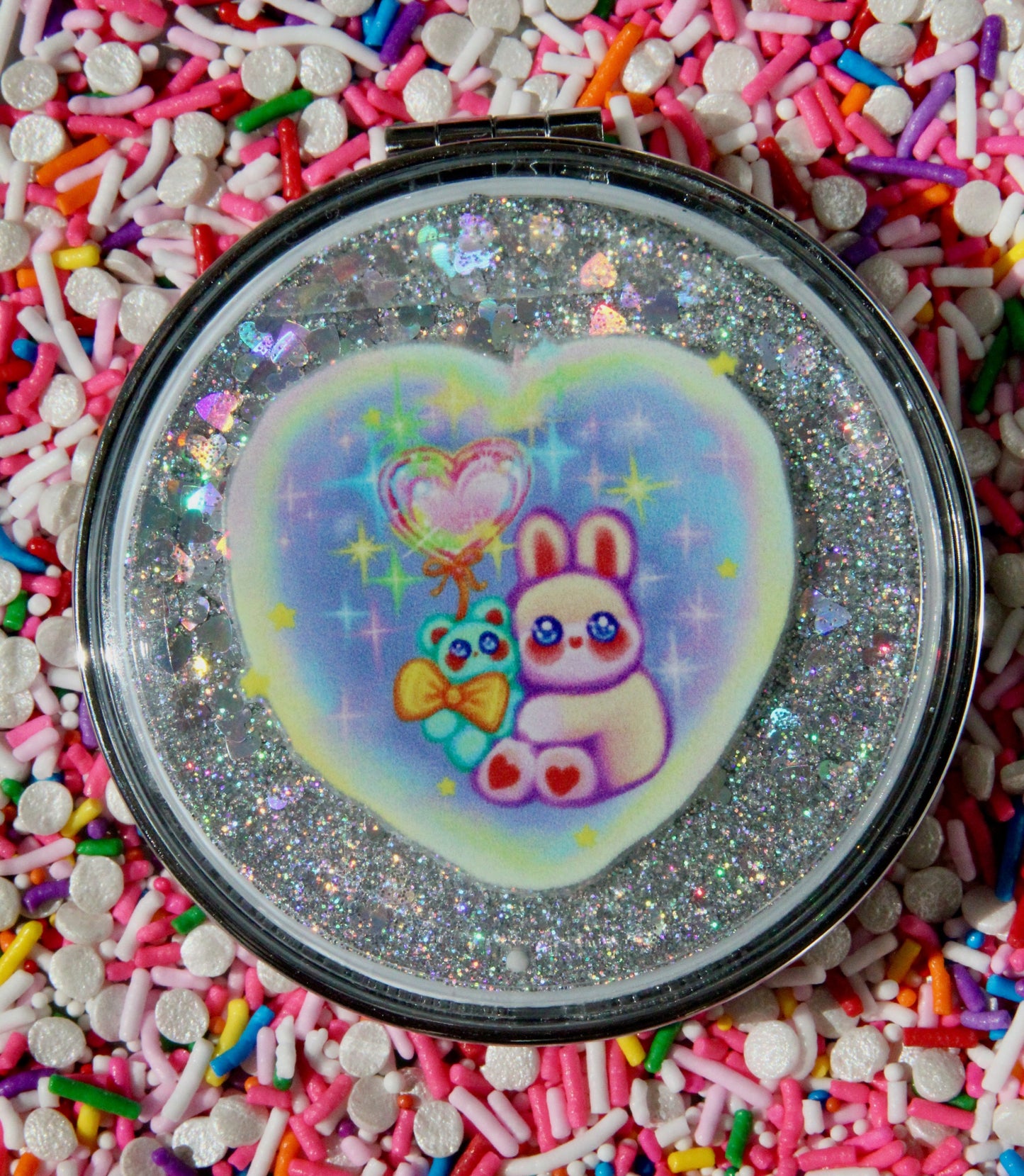 Hugs circle glitter compact mirror